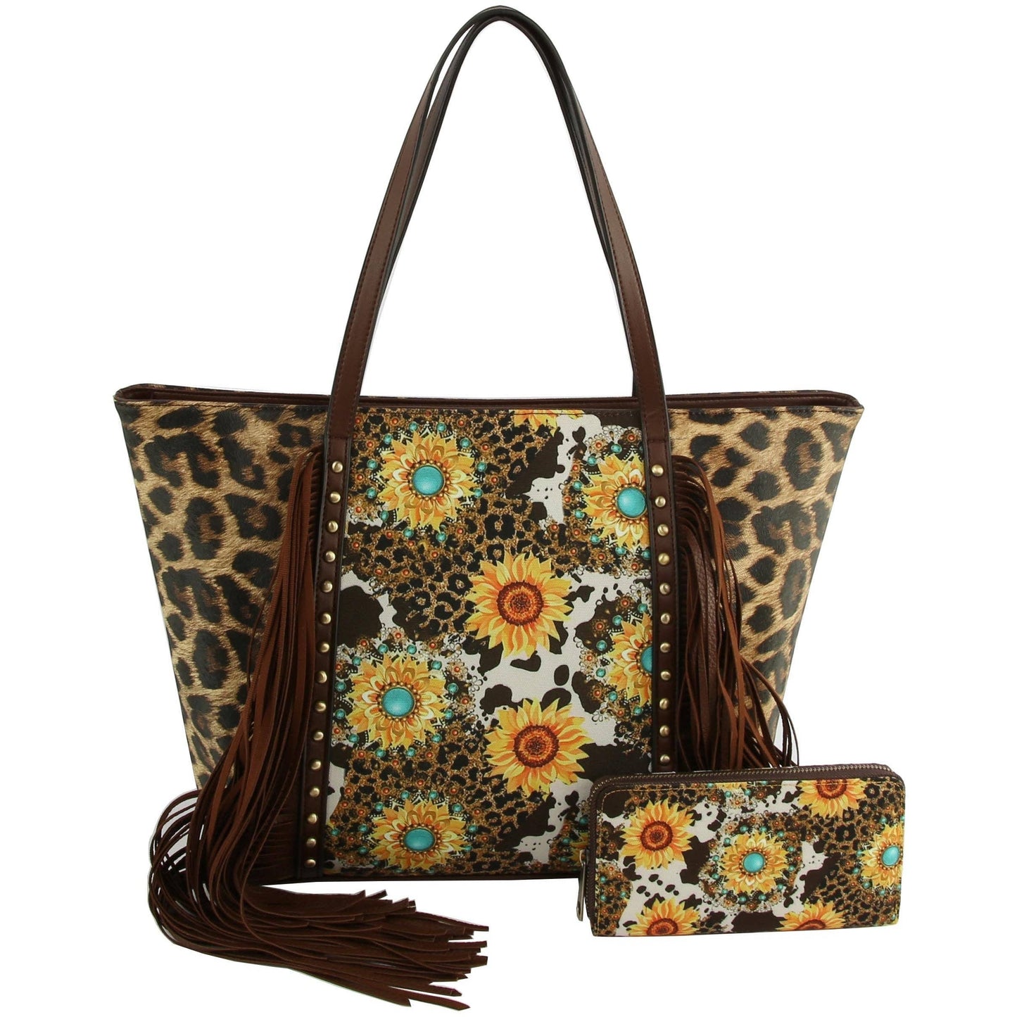 Women Cheetah Printed Flower Tote Hobo Bag