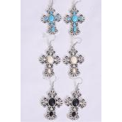 Metal Antique Cross Earrings With Stone