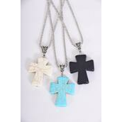 Silver Chain Stone Cross Necklace