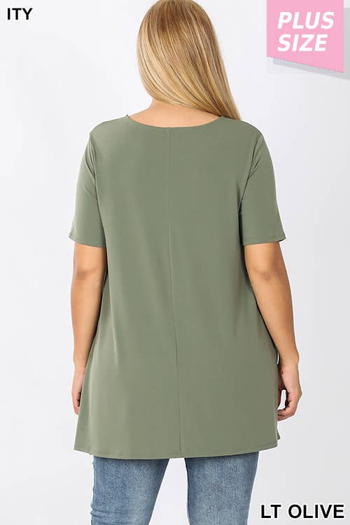 PLUS SHORT SLEEVE ITY FRONT OVERLAP CHIFFON TOP