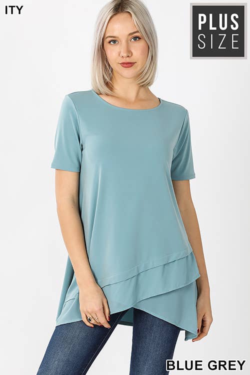 PLUS SHORT SLEEVE ITY FRONT OVERLAP CHIFFON TOP