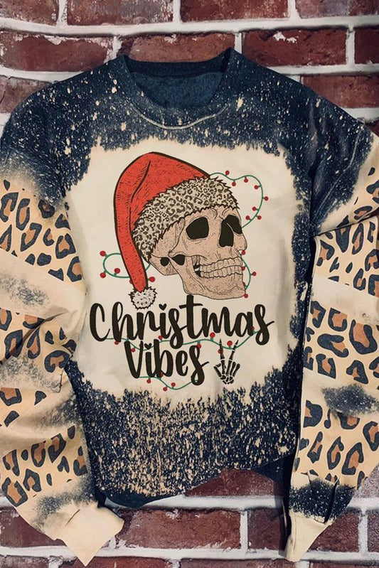 Christmas Vibes Skull Leopard  Sweatshirt