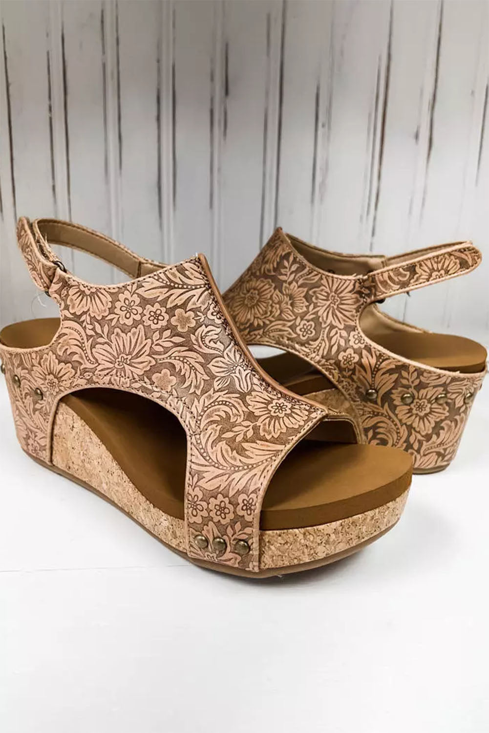 Brown Vintage Floral Platform Sandals