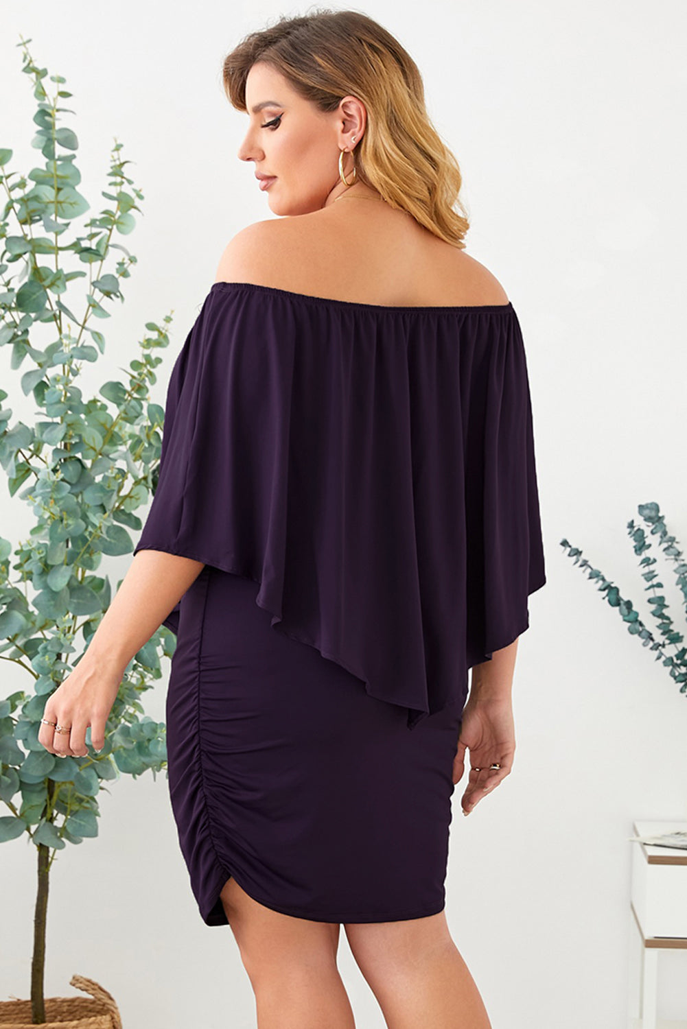 Plus size Dressing Layered Purple Mini Poncho Dress