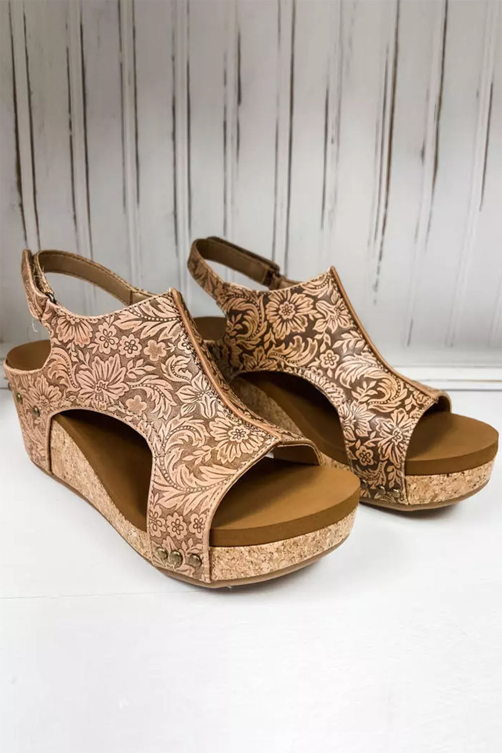 Brown Vintage Floral Platform Sandals