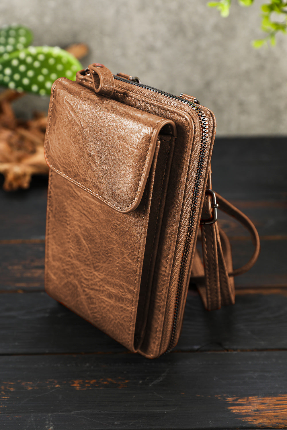 Coffee Multi Pockets Zipped Inclined Shoulder Bag