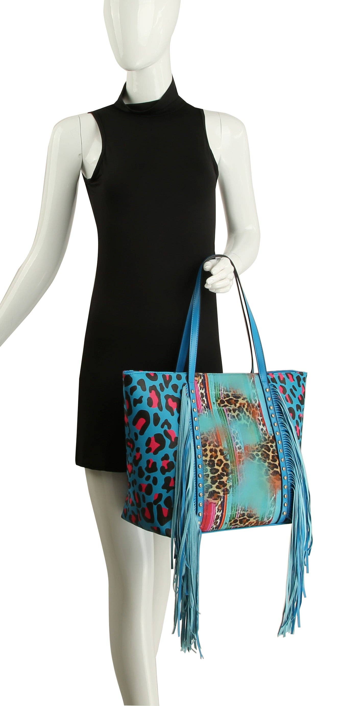 Women Cheetah Printed Flower Tote Hobo Bag