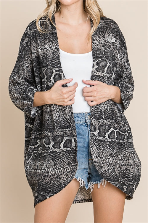 GREY SNAKE PRINT CARDIGAN