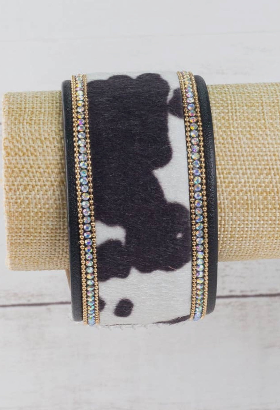 Cowhide Crystal Cuff Bracelet