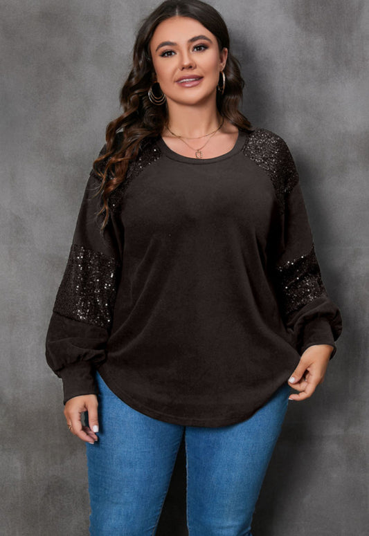 Black Sequin Patchwork Long Sleeve