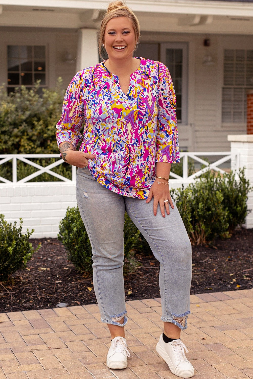 Multicolor 3/4 Sleeve Tunic Top