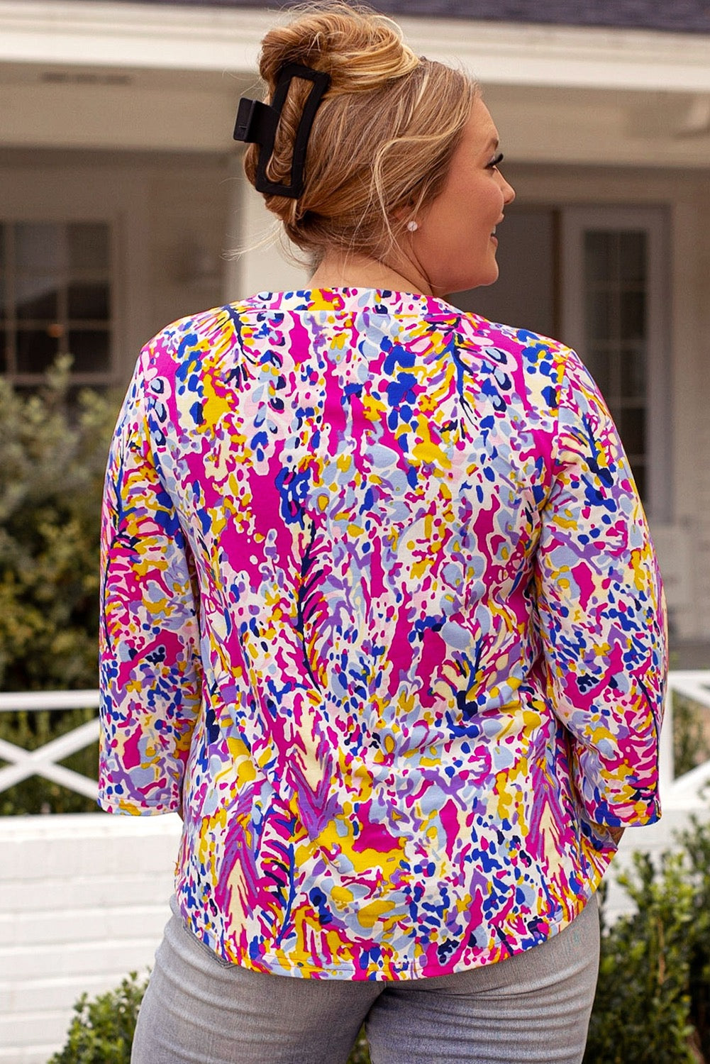 Multicolor 3/4 Sleeve Tunic Top