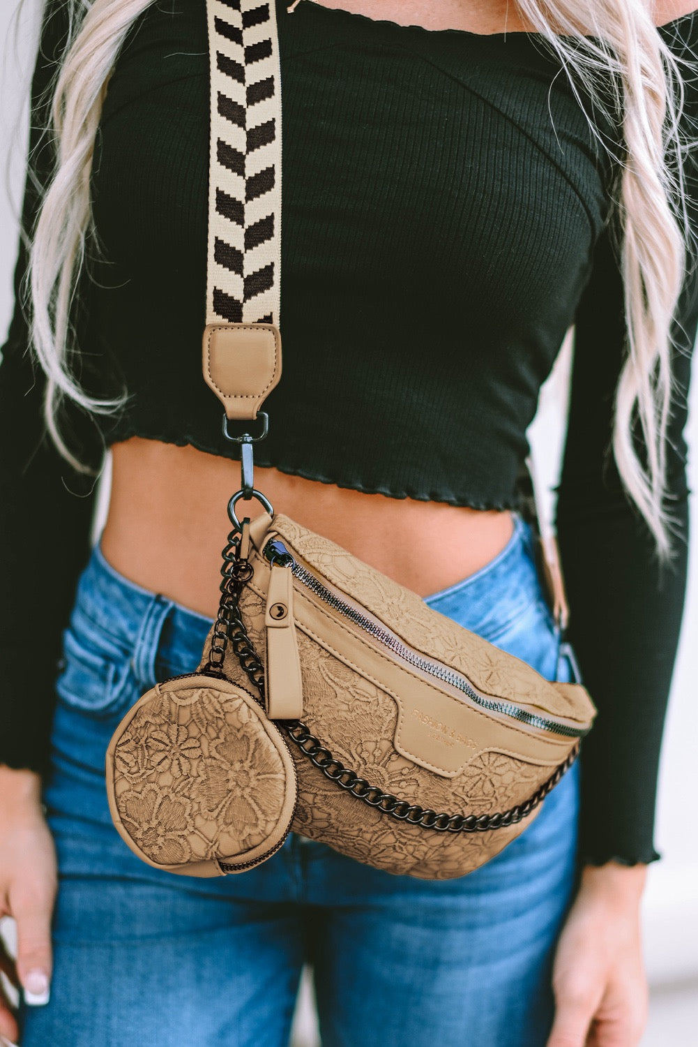 Camel Strap Chain Shoulder Bag With Coin Purse