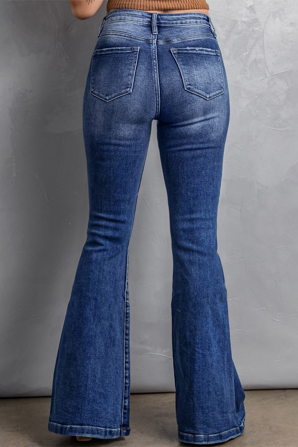 Dark Blue Washed Plus Sized Flared Jeans