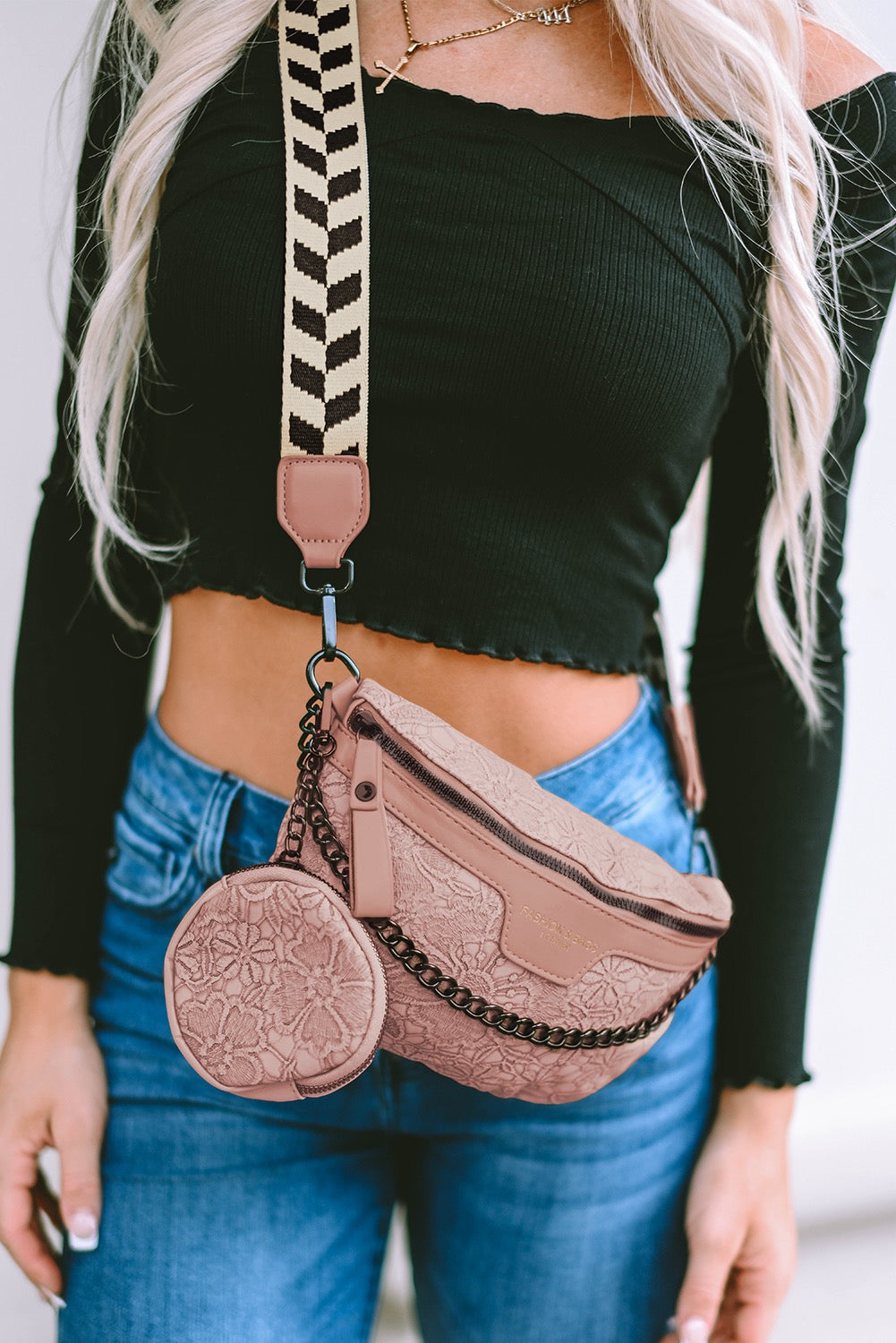 Camel Strap Chain Shoulder Bag With Coin Purse