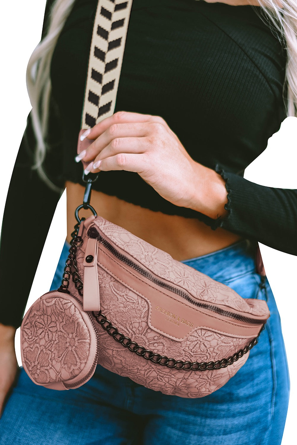 Camel Strap Chain Shoulder Bag With Coin Purse