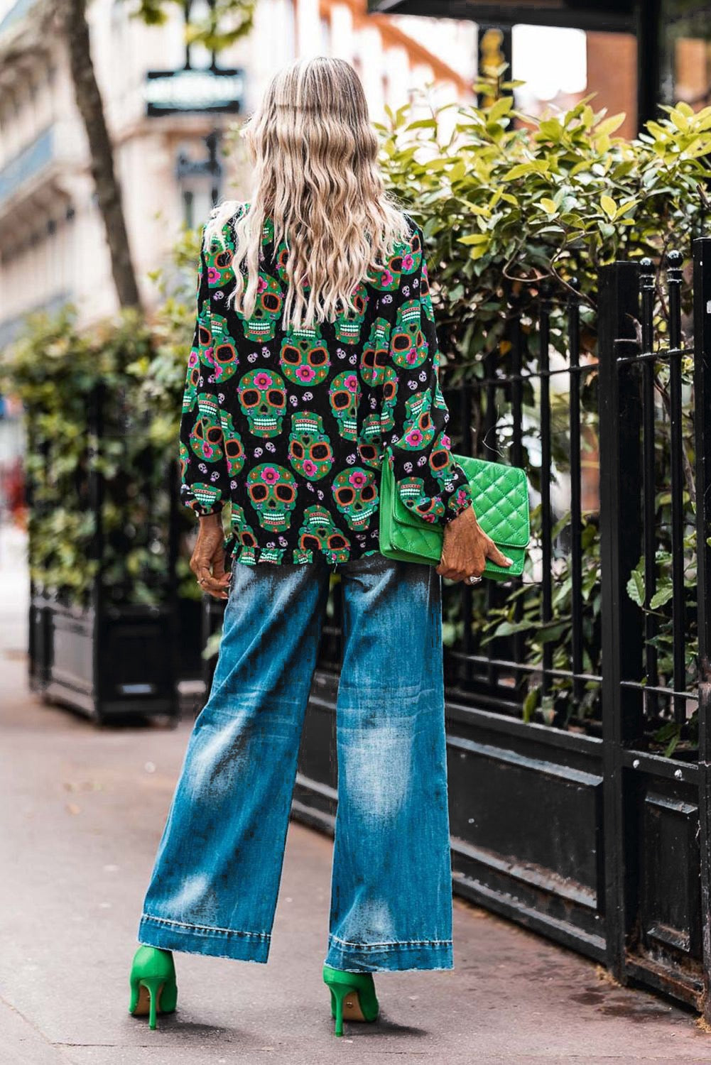 Sugar Skull Printed V-Neck Blouse