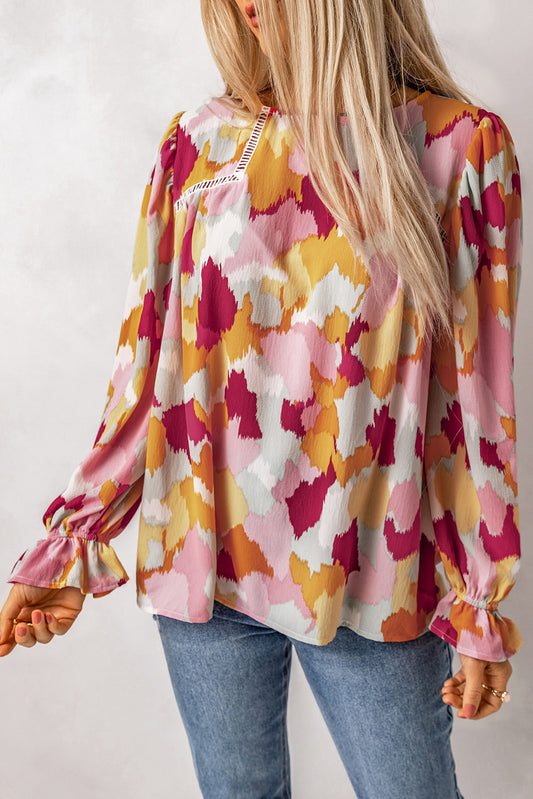 Multicolor Abstract Long Sleeve Blouse