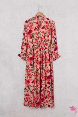 Firey Red Long Sleeve Maxi Floral Dress