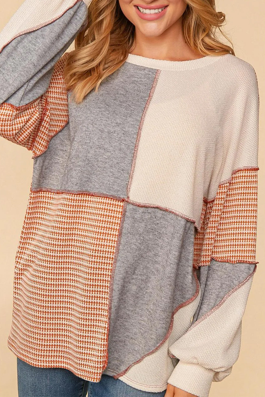 Exposed Seam Colorblock Oversized Knit Top