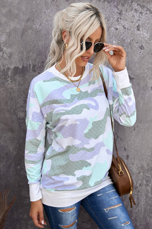 Green Digital Camo Print Sweatshirt