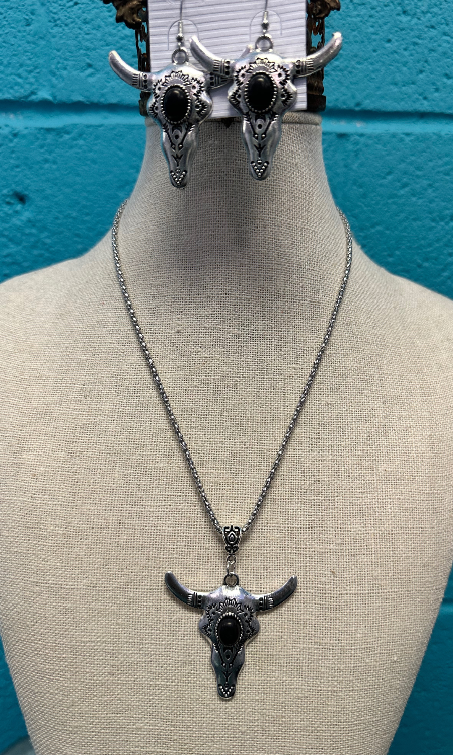 Aztec Cow Head Necklace and Earring Set