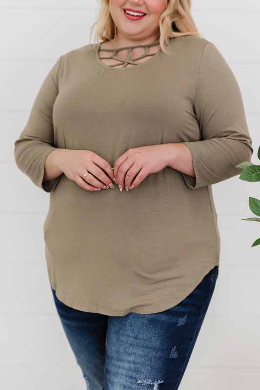 Brown Cut out Neckline Plus Size Top