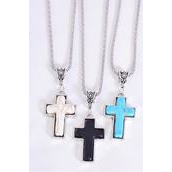 Silver Chain Stone Cross Necklace