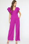 Violet Ruffled Shoulder Jump Suit