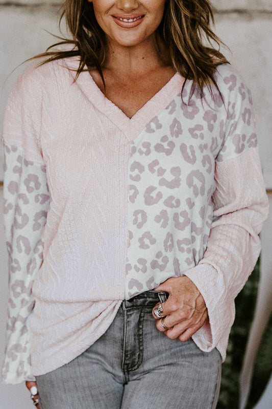 Leopard Knitted V Neck Plus Size