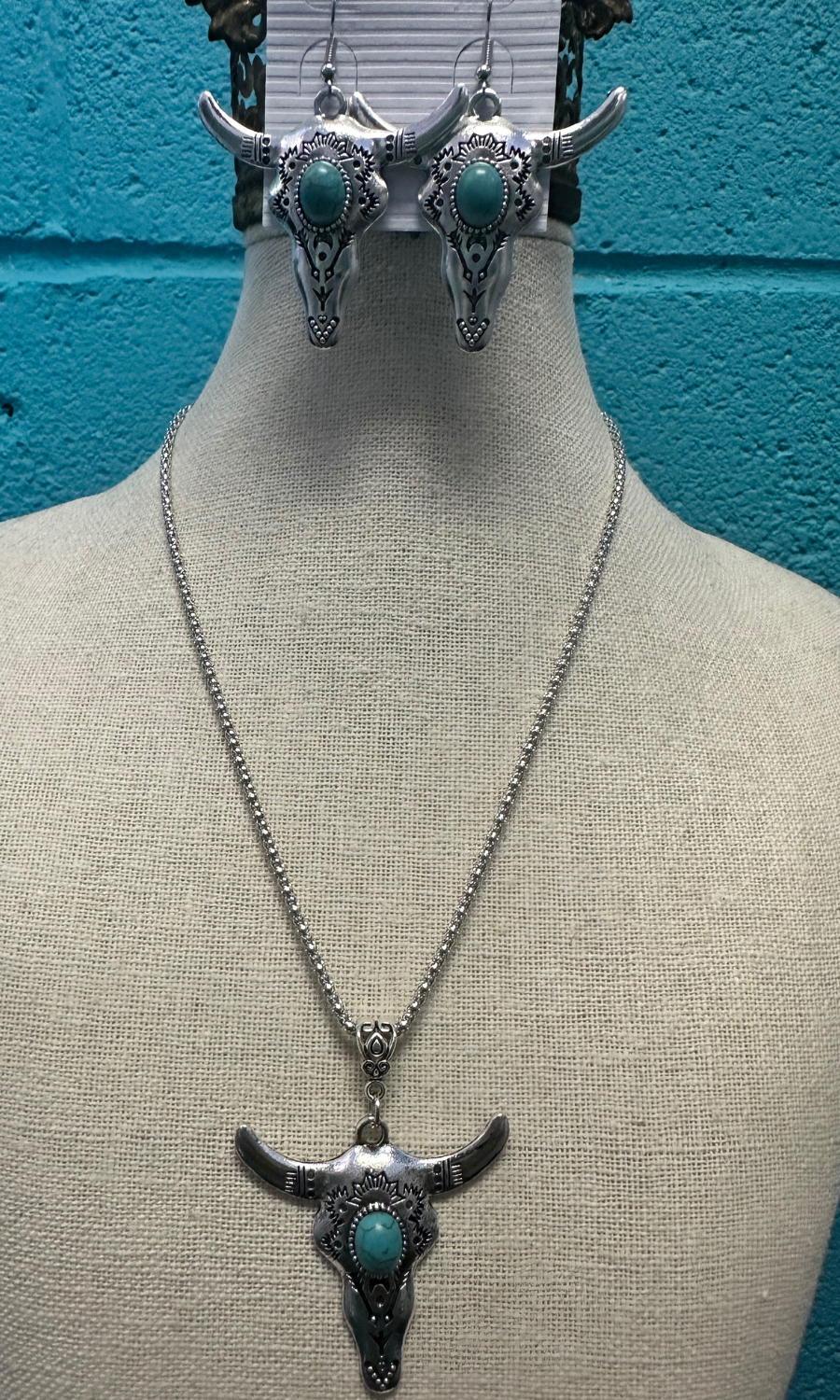 Aztec Cow Head Necklace and Earring Set