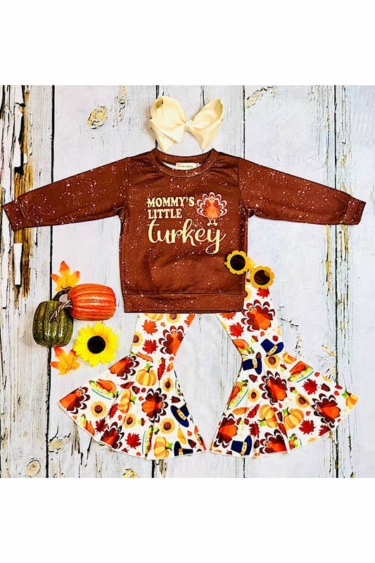 "MOMMY'S LITTLE TURKEY" brown 2pc sweatshirt set XCH0015-2H