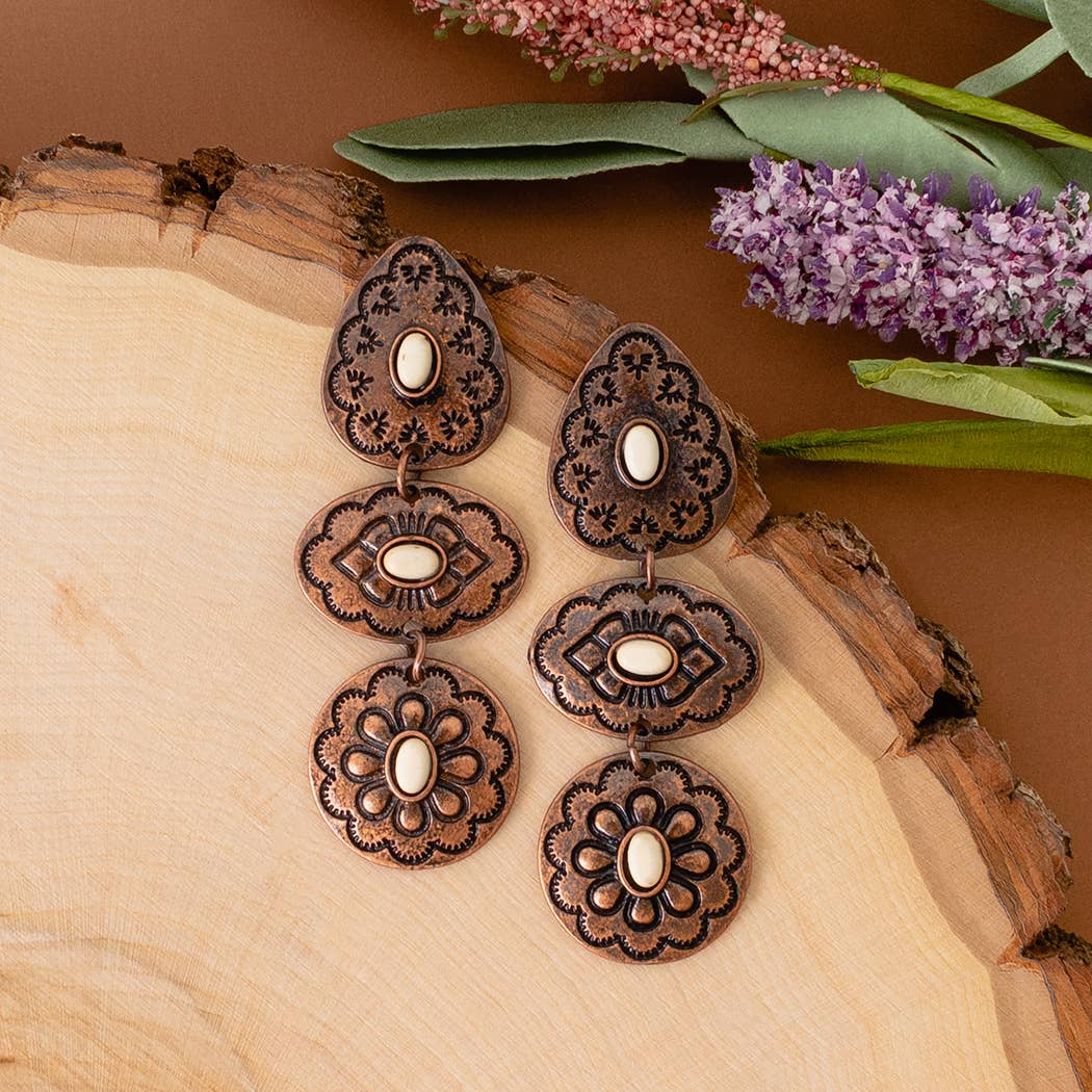 Western Squash Blossom Earrings - Ivory & Copper